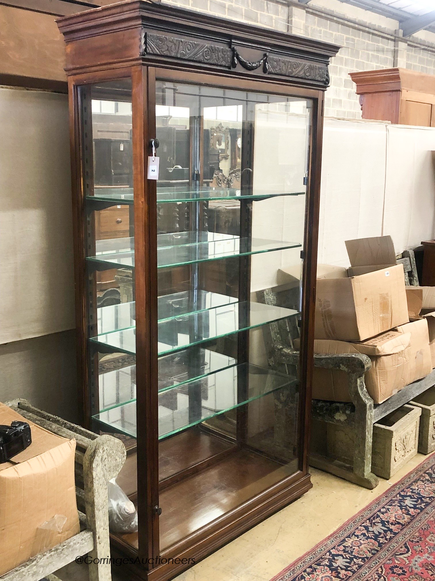 A large glazed mahogany display cabinet, width 108cm, depth 46cm, height 202cm